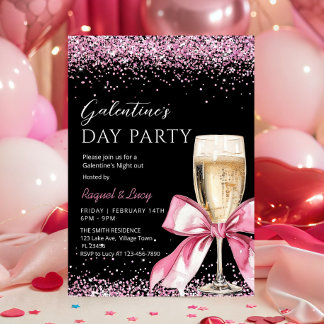 Invitation Galentine's Day Party Champagne Pink Coquette