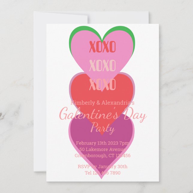 Invitation Galentine's Day Party Hearts Typography Design  (Devant)