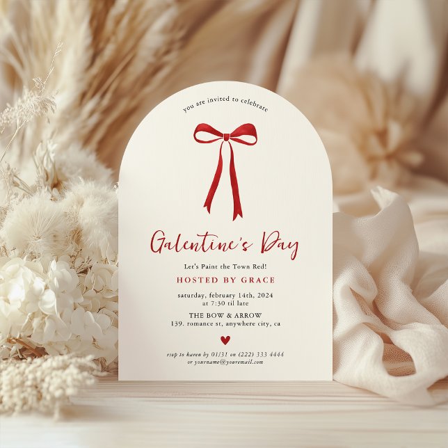 Invitation Galentine's Day Ruban Rouge Féminin (Créateur téléchargé)