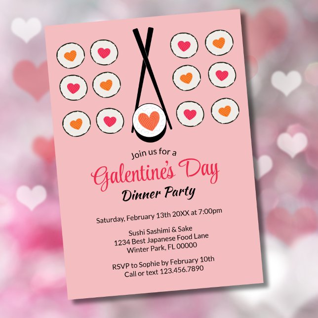 Invitation Galentine's Day Sushi Dîner de fête de la Saint-Va (Créateur téléchargé)
