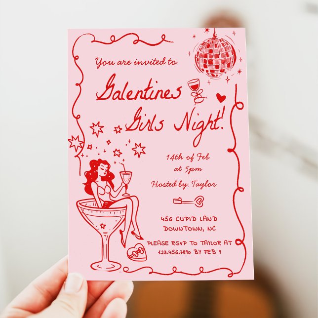 Invitation Galentines Filles Soirée Saint-Valentin Fête Dessi (Créateur téléchargé)