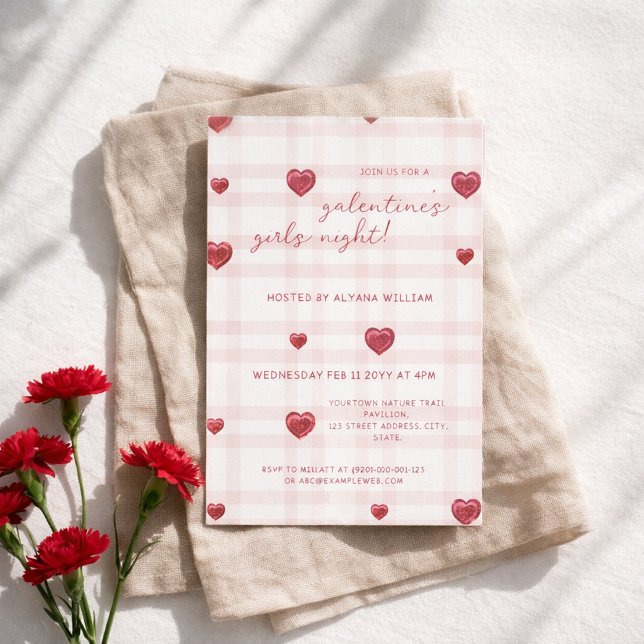Invitation Galentines Girls Night Party Minimal Heart Pink  (Créateur téléchargé)