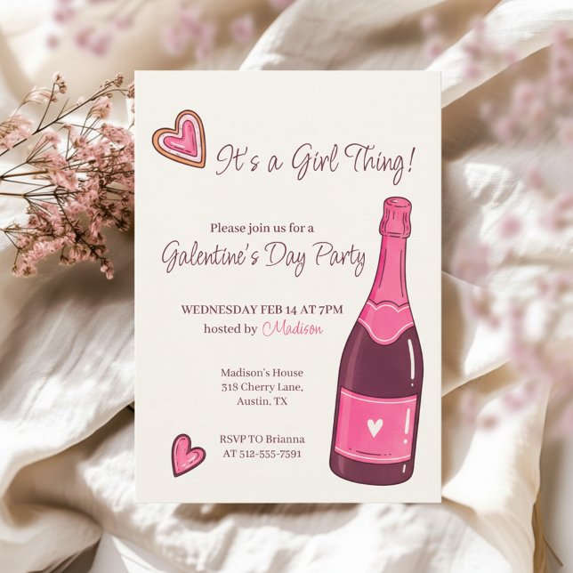 Invitation Galentines Minimaliste Champagne Rose (Minimal Pink Champagne Galentines Invitation)