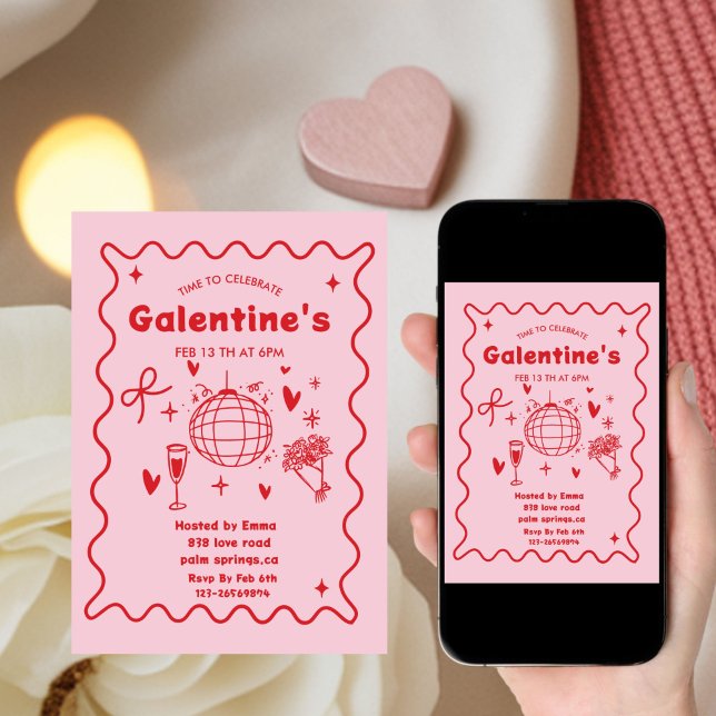 Invitation Galentines Saint-Valentin fantaisistes Fête de fil (Créateur téléchargé)