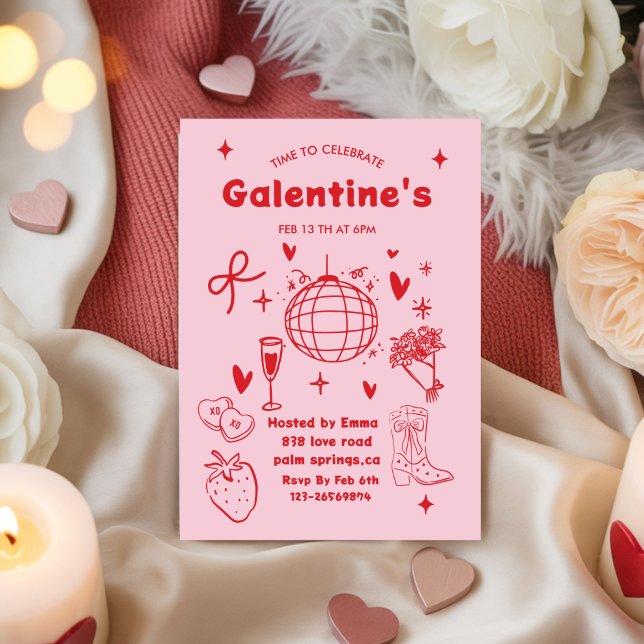 Invitation Galentines Saint-Valentin filles fête fantaisiste (Créateur téléchargé)