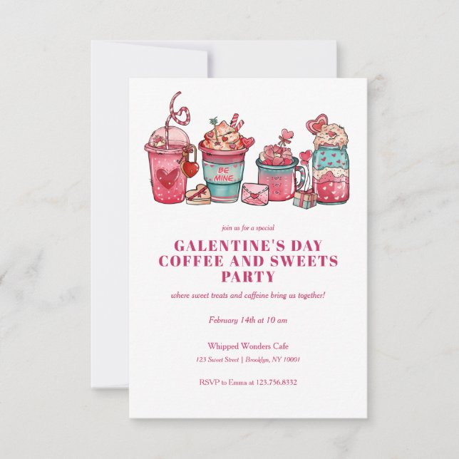 INVITATION GALENTINES VALENTINE'S DAY COFFEE CUPS ET SWEETS (Devant)