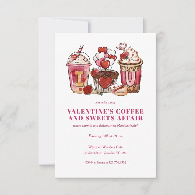 INVITATION GALENTINES VALENTINE'S DAY COFFEE CUPS ET SWEETS (Devant)