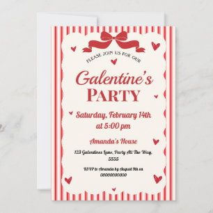 Invitation Galentines Valentines Party Coquette Bow Red Heart