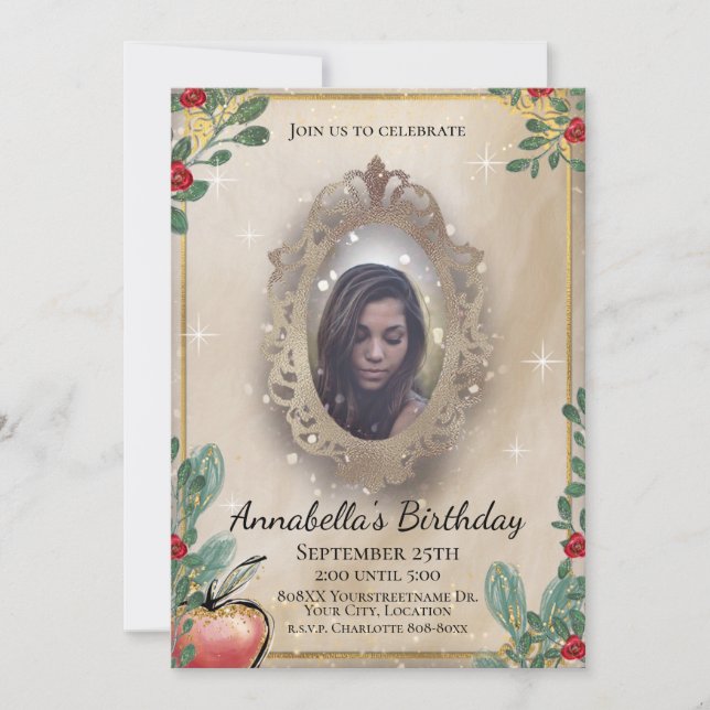 Invitation Galerie de fée blanche neige Magie Miroir photo (Devant)