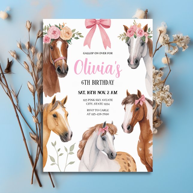 Invitation Gallop On Over Floral Horses & Bows Birthday (Gallop On Over Floral Horses & Bows Birthday Invitation
)