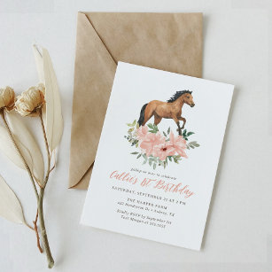 Invitation Gallop on Over Rose Floral Horse Anniversaire