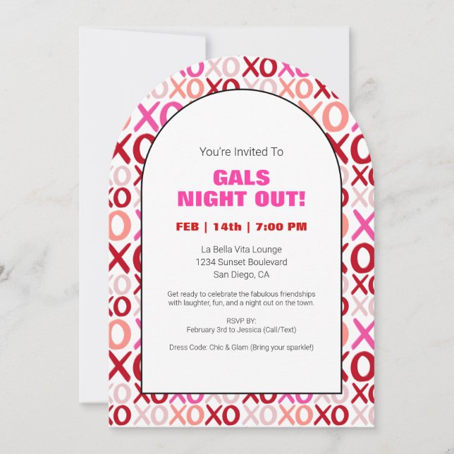 Invitation Gals Night Out XOXO Pink Arch (Devant)