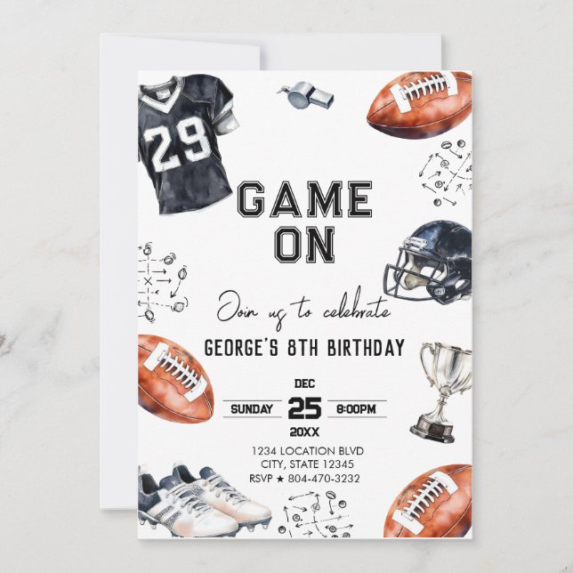 Invitation Game On American Football Birthday  (Devant)