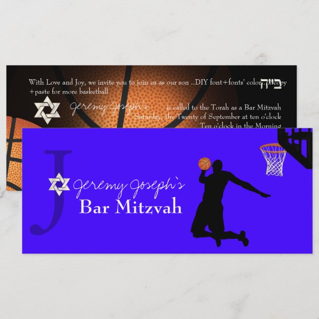 Invitation Game On! Basket ✡ Bar Mitzvah (Devant / Derrière)