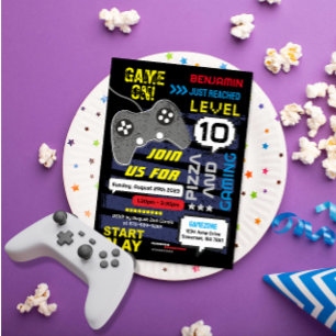 Invitation Game On! Console Joystic Anniversaire Fête Invitat