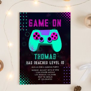 Invitation Game On   Niveau up Gamer Jeu vidéo anniversaire