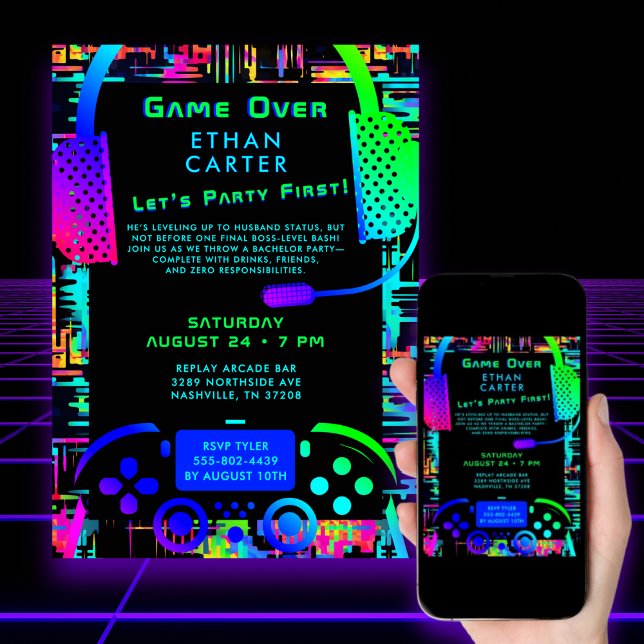 Invitation Game Over Bachelor Party Video Arcade Theme (Créateur téléchargé)