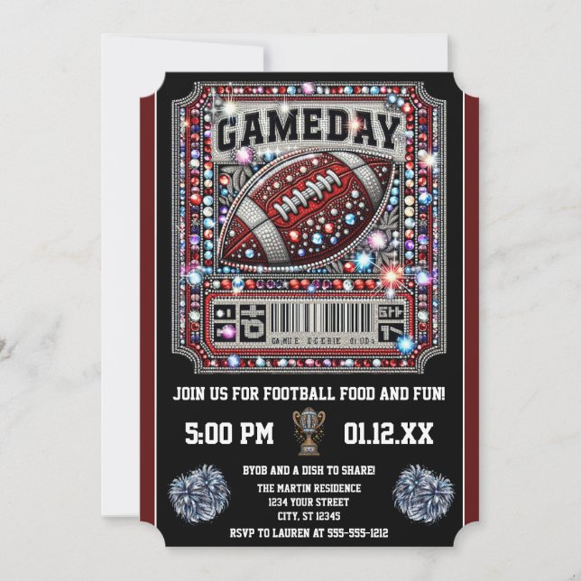 Invitation Gameday Bling Football Party Big Game Bowl Jeu (Devant)