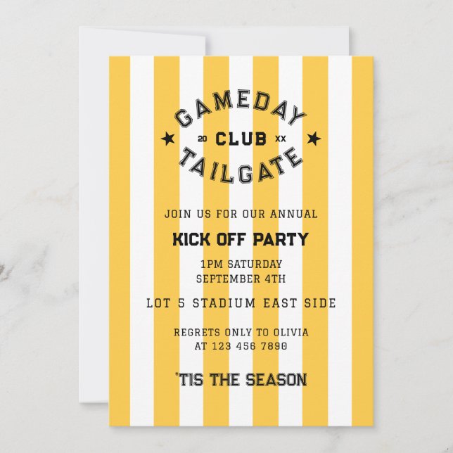 Invitation Gameday Tailgate Club Kick Party Yellow Team (Devant)