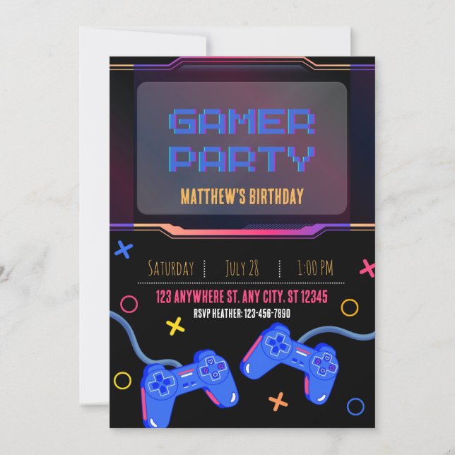 Invitation - Gamer Party - Nom de la Personnaliser (Devant)