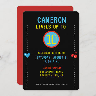 Invitation Gamer Pixel Arcade level up 10th birthday