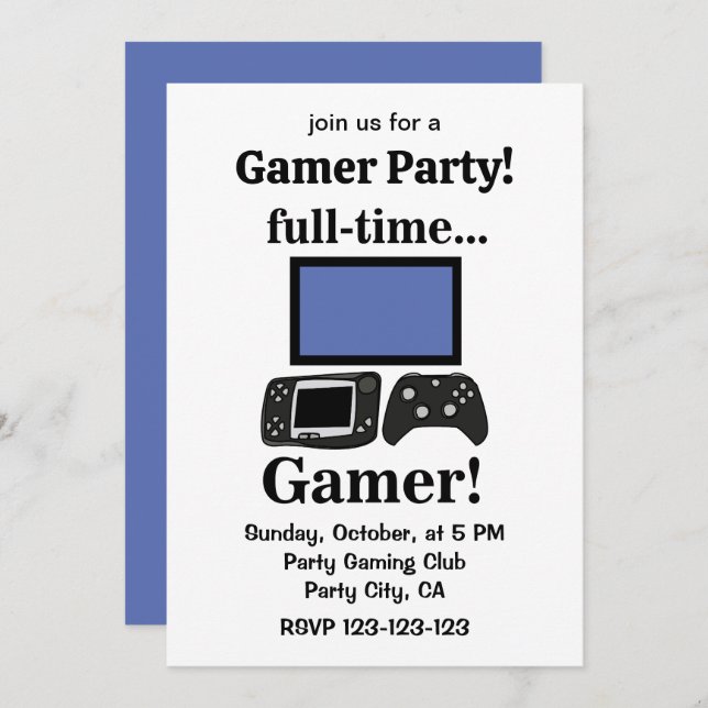 Invitation Gaming Gamer Funny Gamer Party (Devant / Derrière)