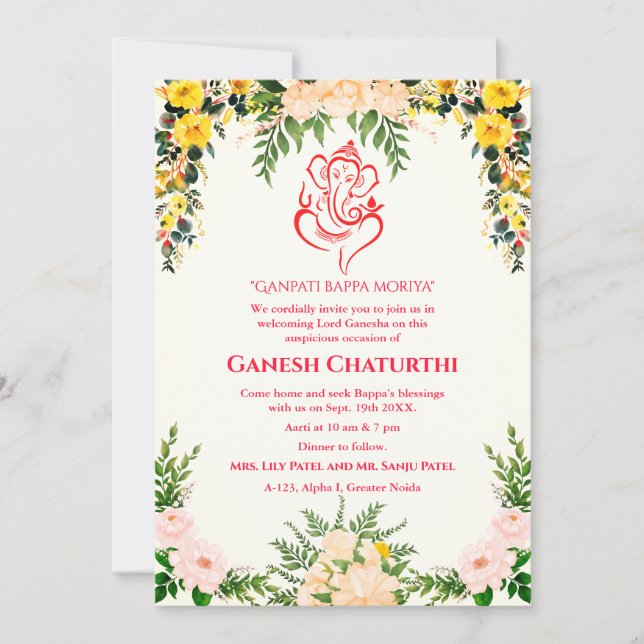 Invitation Ganesh Chaturthi Puja Floral (Devant)
