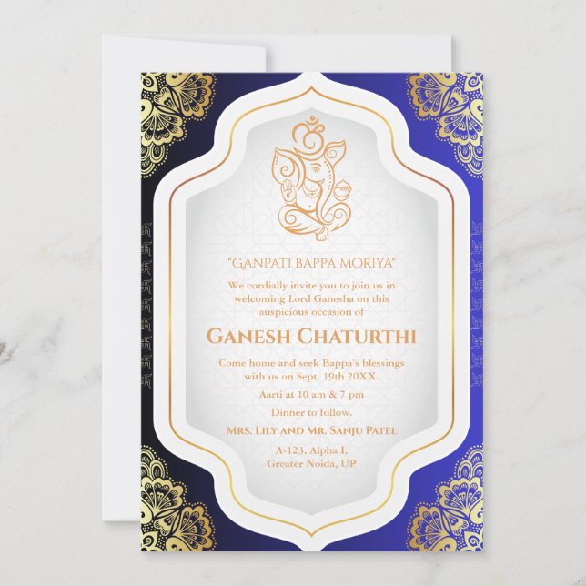 Invitation Ganesh Chaturthi Puja Golden (Devant)