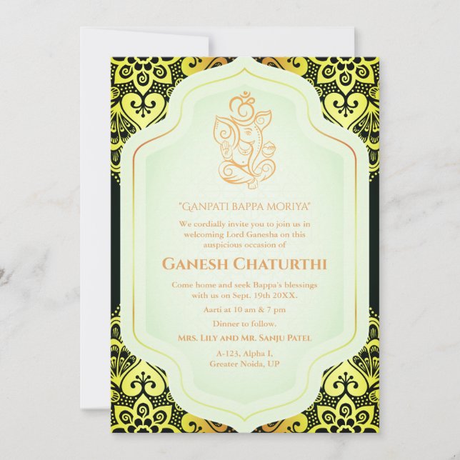 Invitation Ganesh Chaturthi Puja Golden (Devant)