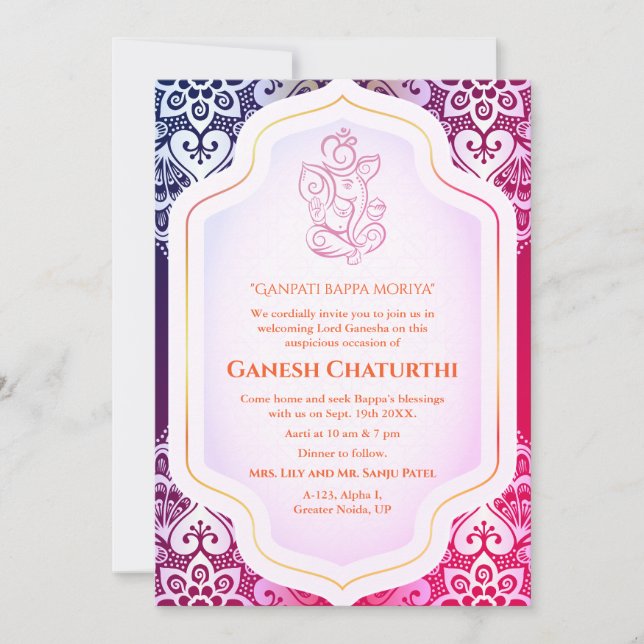 Invitation Ganesh Chaturthi Puja Golden (Devant)