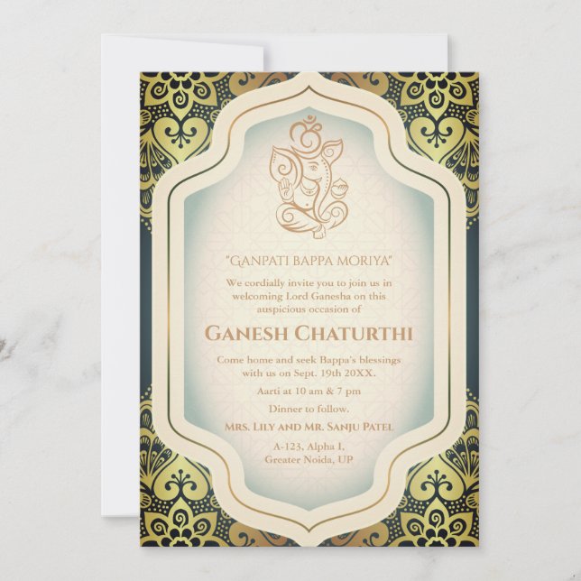 Invitation Ganesh Chaturthi Puja Golden (Devant)