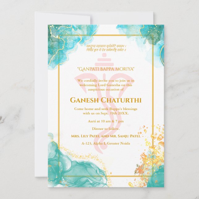 Invitation Ganesh Chaturthi Puja Golden (Devant)