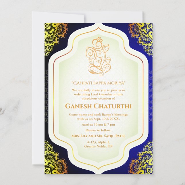 Invitation Ganesh Chaturthi Puja Golden (Devant)