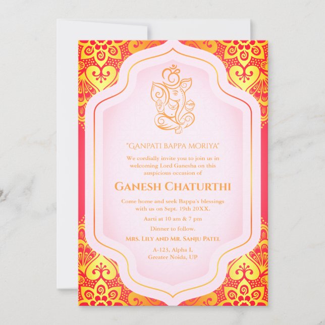 Invitation Ganesh Chaturthi Puja Golden (Devant)