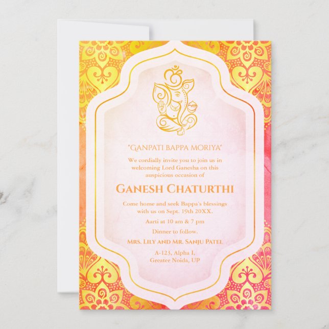 Invitation Ganesh Chaturthi Puja Golden (Devant)