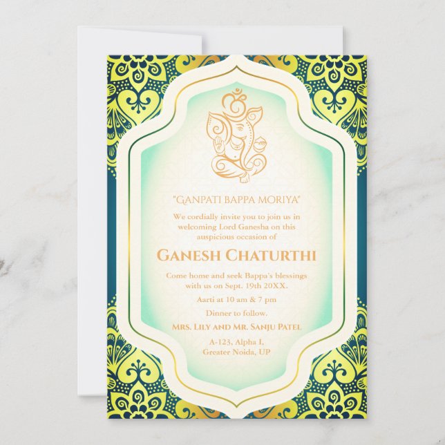 Invitation Ganesh Chaturthi Puja Golden (Devant)