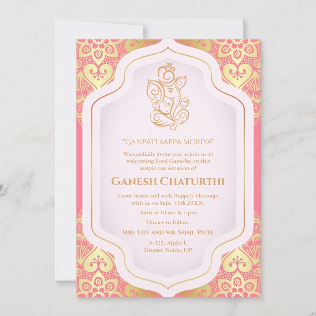 Invitation Ganesh Chaturthi Puja Golden (Devant)