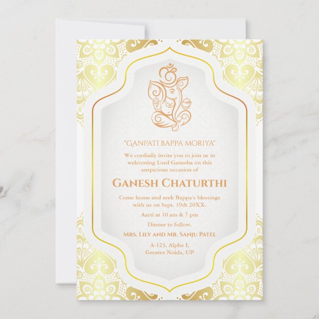 Invitation Ganesh Chaturthi Puja Golden (Devant)