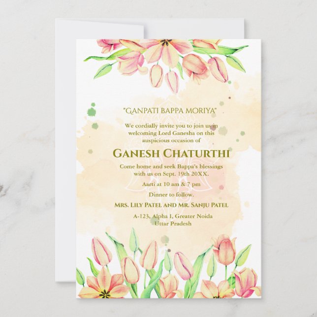Invitation Ganesh Chaturthi Puja Pink Floral (Devant)