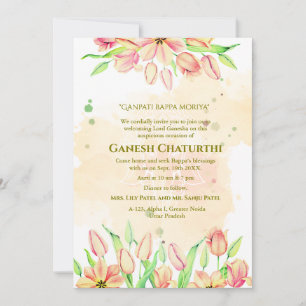 Invitation Ganesh Chaturthi Puja Pink Floral