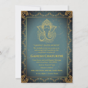 Invitation Ganesh Chaturthi Puja Roya Eléments dorés