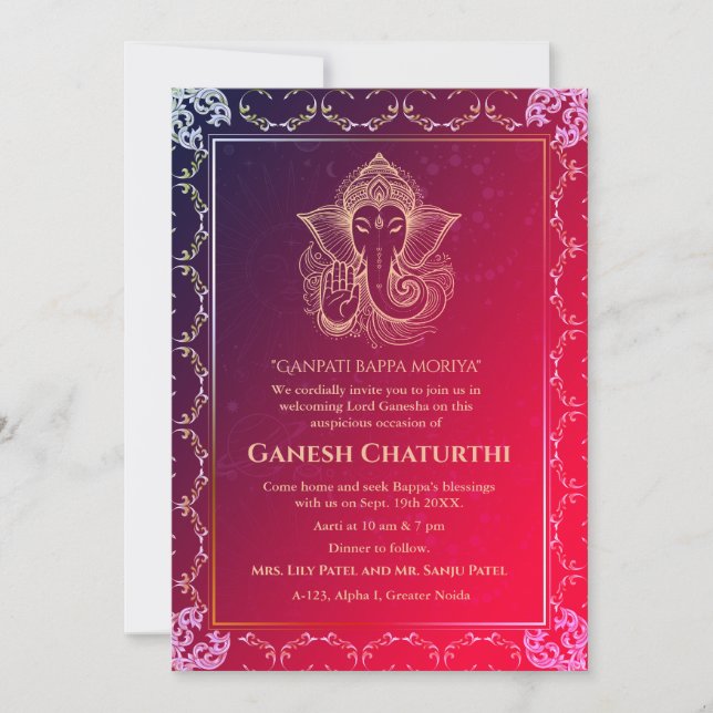 Invitation Ganesh Chaturthi Puja Roya Eléments dorés (Devant)