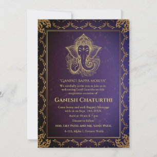 Invitation Ganesh Chaturthi Puja Roya Eléments dorés
