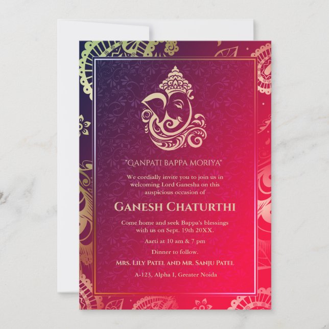 Invitation Ganesh Chaturthi Puja Roya Golden Elements Invitat (Devant)