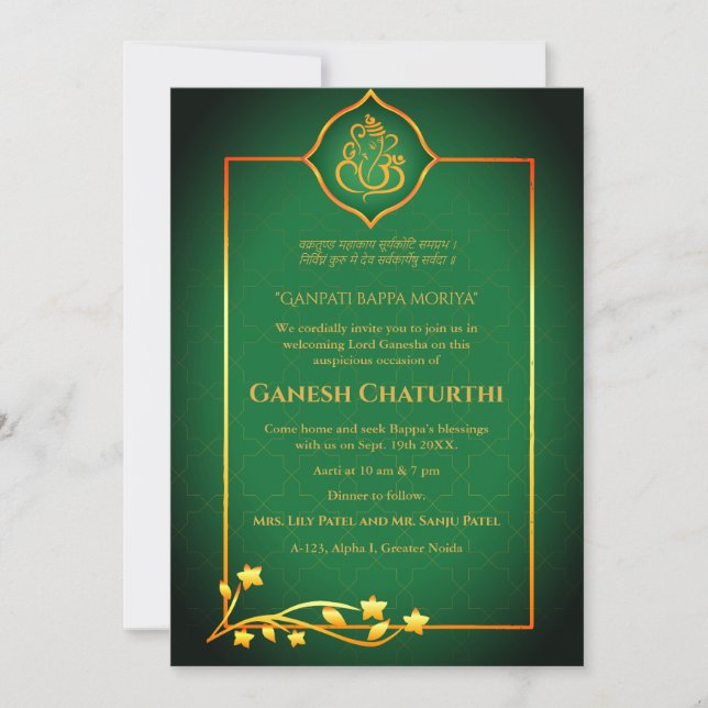 Invitation Ganesh Chaturthi Puja Royal Golden (Devant)