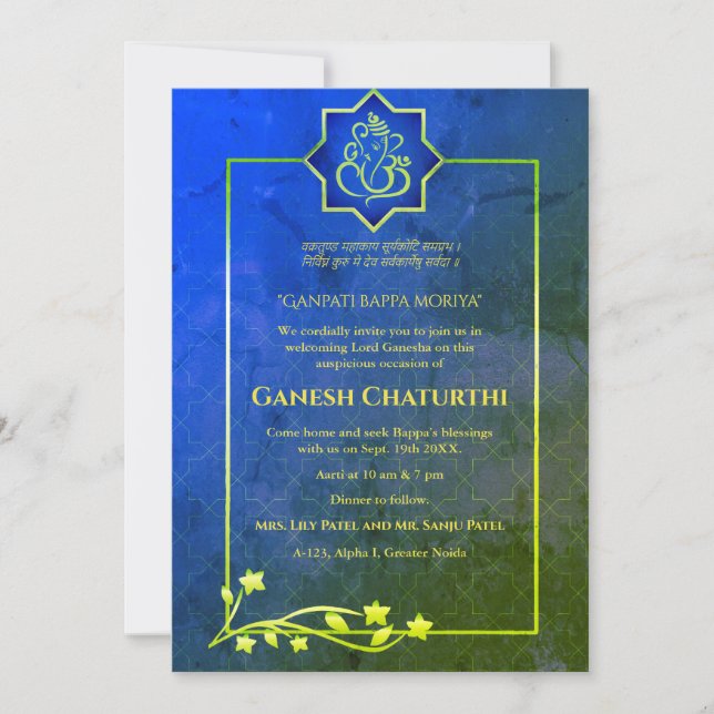 Invitation Ganesh Chaturthi Puja Royal Golden (Devant)