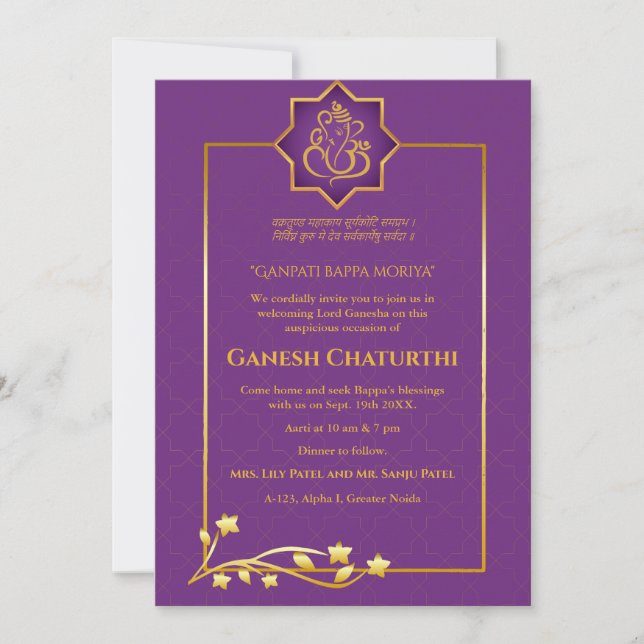 Invitation Ganesh Chaturthi Puja Royal Golden (Devant)