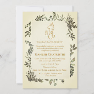 Invitation Ganesh Chaturthi Puja Tropical Feuilleté Minimal