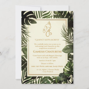 Invitation Ganesh Chaturthi Puja Tropical Feuilleté Minimal