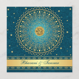Invitation Ganesh indou Teal, or met en rouleau l'invitation